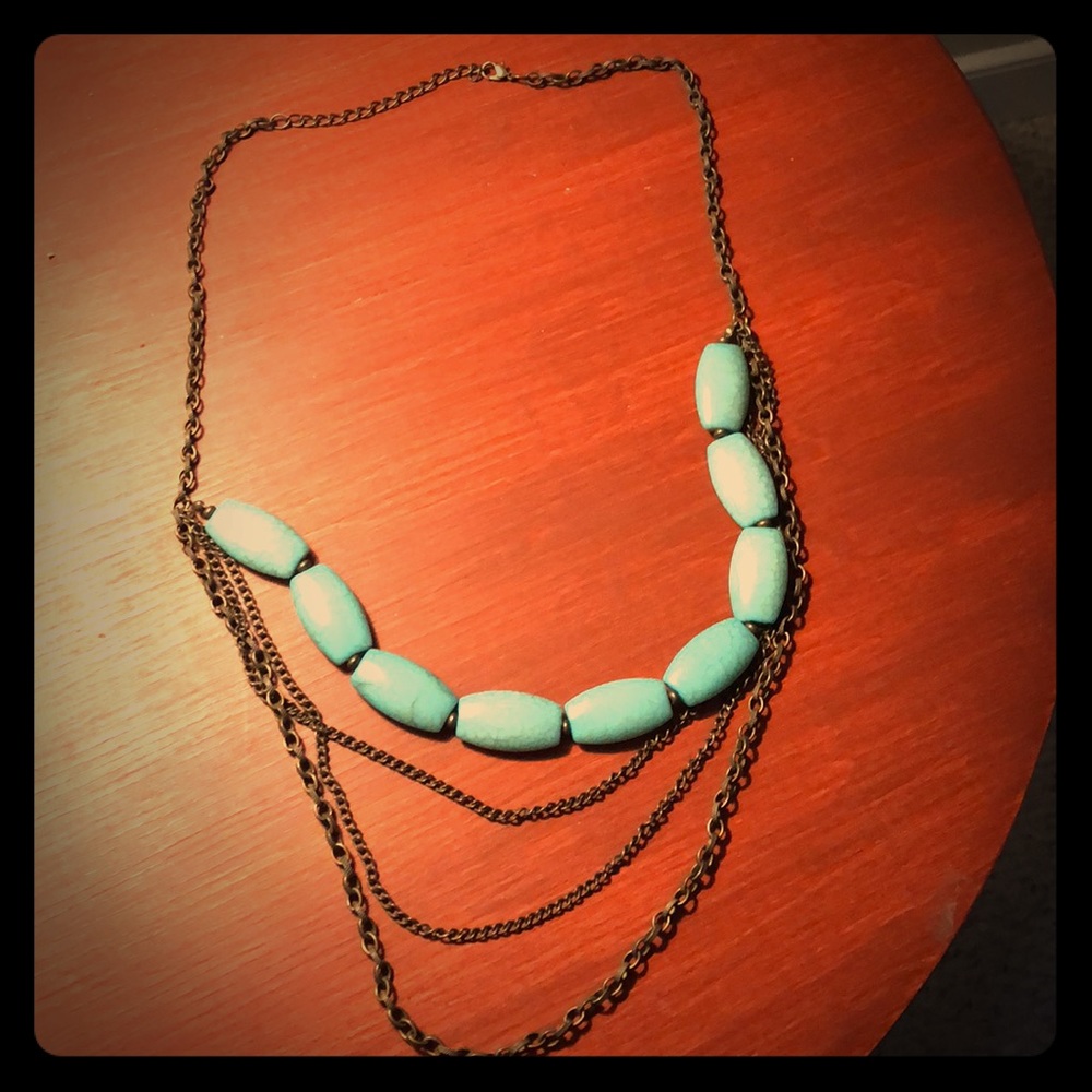 Turquoise and brown chain necklace